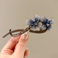 Pince à cheveux vintage française avec fleurs à paillettes bleues et strass brillants - Pince Torsadée Papillon à Strass / Env. 11cm / Papillon Bleu