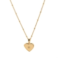 Golden heart locket necklace with center crystal on beaded chain, white background - Heart Necklace 029 Only