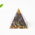 3cm resin pyramid featuring natural green crystals and gold flakes on white background - 3cm / Dragon Blood Stone