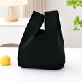 Minimalist black knit knot handbag for women, high-density woven aesthetic tote bag - Black