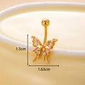 Gold butterfly belly ring with micro-pave crystals and 1.63cm width dimensions - Butterfly Style (6#) / Gold