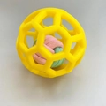 Yellow hollow TPR rubber dog toy ball with pink and green woven core for pets - Yellow with Cotton Rope Ball