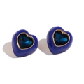 Boucles d'oreilles cœur bleu foncé plaquées or 18K avec centre en cristal facetté - Émail Bleu - Zircone Bleue