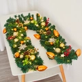 Detail of Christmas garland with pine needles, red berries, cones and warm LED lights - Style B (Linen Bow & Gold Ball) / 1.8m With LED Lights