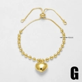 Adjustable 18k gold plated beaded heart bracelet with 4mm shiny beads and zirconia details - Gold Bead 3D Heart