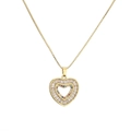 Gold heart pendant necklace with baguette zircons and multi-color stones on box chain - Colorful Heart Style (CN001442YH)