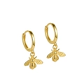 Elegant gold S925 sterling silver hoop earrings with 3D bee pendant charms - ERH222 Gold Plated