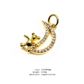 Golden copper teddy bear on crescent moon charm with micro-pave zircon crystals - Moon Bear (5)