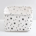 Foldable cotton linen storage basket with stylish black star patterns for home organizing - Star