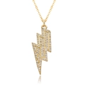 Detailed close-up of a gold lightning bolt pendant necklace with sparkling zircons - Lightning Shape Style (h233)
