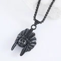 Close-up of a gunmetal vintage Indian chief head pendant on a stainless steel necklace - Black (With 0.35*60cm Chain)