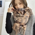 Sciarpa scozzese marrone da donna in finto cashmere morbido con dettagli di nappe calde - 68*176cm / Cammello