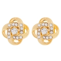 Golden woven knot stud earrings with a central white zircon and small diamond accents - Gold Hollow Woven Inlaid Rhinestone Style (N-1116)