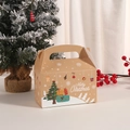 Brown kraft paper Christmas gift bag featuring a colorful holiday tree and Merry Christmas text - Kraft Paper / A003-7 Christmas Tree & Ribbons Gift Box (16x9x9)