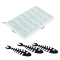 Grey fish bone silicone lace mold with size dimensions 160x109x3mm and samples - 6-Cavity Fishbone