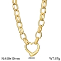 Golden chunky chain heart pendant necklace with dimensions of 450x10mm and 23mm heart charm - Gold Necklace (KN230900-Z)