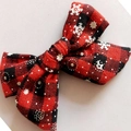 Barrette à cheveux avec nœud à carreaux rouges et noirs et motif de flocon de neige blanc - 8.5*6.5 cm / Bleu