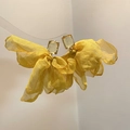 Handmade yellow chiffon flower earrings with pearls and crystals in a vacation style - 14# Silver Earring Post - Yellow Tulle Bow