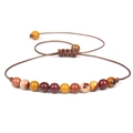 Handmade 4mm natural stone beaded bracelet with adjustable dark brown braided cord - Earth Tone Natural Stone/FD8440