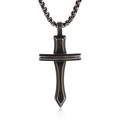 Dark metal cross pendant necklace with sandblasted finish and box chain for men - Burnt Black Pendant (KP100471-KFC)