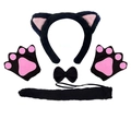 Set cosplay da gatto in peluche nero e rosa con orecchie, zampe e coda lunga - Set da 5 Pezzi Nero