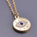 Collier en acier inoxydable plaqué or 18k avec pendentif œil bleu maléfique - Collier Or