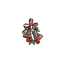 Detailansicht der Weihnachtsglocken-Brosche mit roter Schleife und Stechpalmenblättern - Doppelglocken Stil B-190701-13