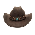 Chapeau de cowboy marron foncé à large bord avec bande en cuir et turquoise de style rétro - café / M (56-58cm)