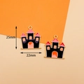 Cartoon Halloween castle pendant charm with black and orange enamel, 25mm x 22mm size - 1# Haunted House Castle