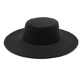 Classic black wide brim wool felt boater hat with a flat top and 10cm wide brim - M (56-58cm) / Black