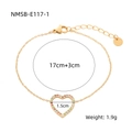 Gold stainless steel heart charm bracelet featuring colorful zircon inlay and extension chain - 17+3cm / Gold SS Multicolor Heart(NMSB-E117-1)