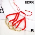 Detailed view of red woven crystal beaded bracelet set with adjustable gold copper beads - One Size / Transparent Red