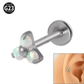 Silver G23 Titanium labret stud with three triangular opal stones for ear piercings - White Opal (NO 9)