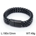 Men's black woven double keel flat buckle titanium steel bracelet (190x12mm, 49g) - 19cm / Glossy Black