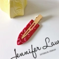 Elegant red marble textured acetate hair clip with a stylish gold alloy base - 41# Acetate 7cm Seamless Clip