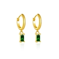 S925 sterling silver hoop earrings with rectangular emerald green zircon stones - 925 Silver / Gold Green Stone