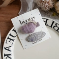 Handmade fabric hair clips set featuring a purple knit heart and floral snap clip - Padded Heart