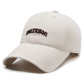 Minimalist cotton baseball cap in beige with brown narason embroidery and curved brim - White