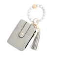 Gray leather wallet keychain set with white marble bead wristlet and tassel - Gray