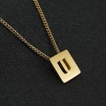 Golden titanium steel necklace with square letter U pendant and chunky Cuban chain link - Letter U