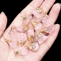 Pink natural crystal raw stone pendants with gold plated edges for DIY jewelry making - Rose Quartz