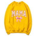 Yellow Mama Est 2025 hoodie with pink coquette bow and gradient lettering design - Yellow Slogan
