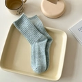 Thick light blue ribbed knit wool socks for women in cozy autumn winter style - One Size / Blue