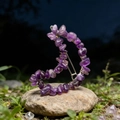 Natural purple amethyst crystal moon hairpin with wire-wrapped details for women - Amethyst