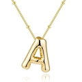 18K gold plated bubble letter A necklace with inflatable balloon pendant and bead chain - Letter A Balloon Shape / Letter A - Gold