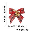 Red plaid Christmas bow ornament with gold leaf and bell, 8cm mini tree decoration - Black Red + Velvet Gold Leaf