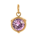 Pendentif rond en acier inoxydable doré avec pierre de naissance rose et bélière - Octobre Or/Zircone Rose