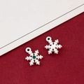 Christmas silver snowflake alloy charms with green center stone for DIY jewelry making - 45# Matte Silver Small Snowflake with Green Rhinestone