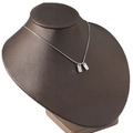 Minimalist silver stainless steel necklace with double square pendant on brown neck bust - Silver Color (2 Pendants)
