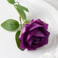 Artificial deep purple velvet rose with realistic green leaves for home decor - 7cm / Deep Purple (Velvet)